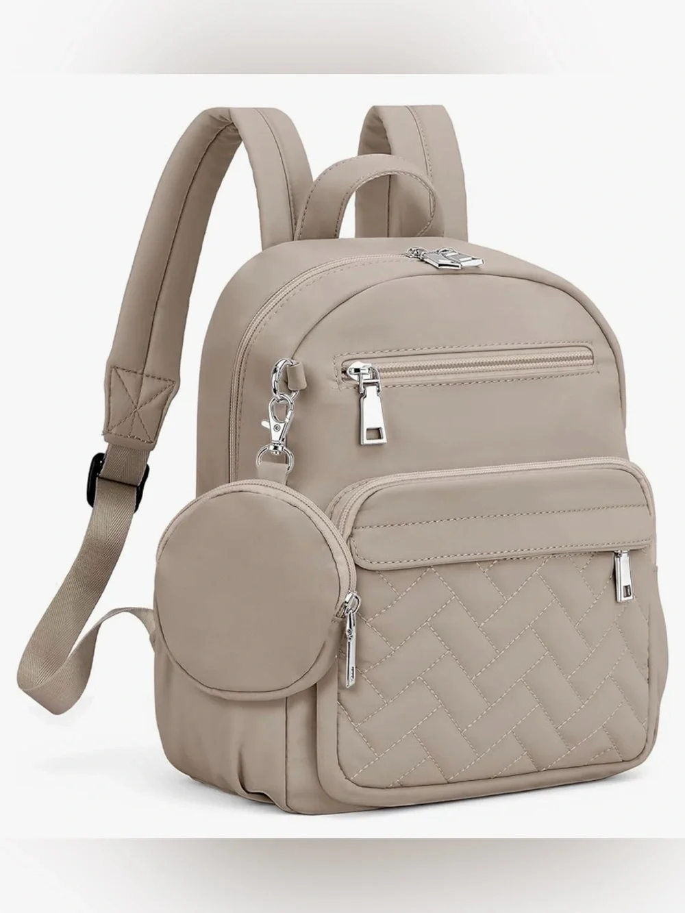 NWT SYTRAH Mini Puffer Backpack Taupe Anti-Theft Travel Bag